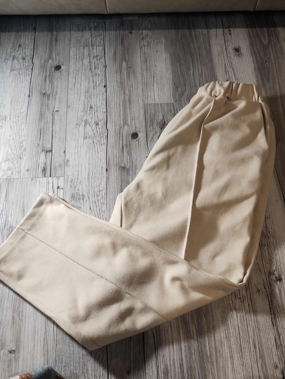 Womens's Cream Elastic-Waist Casual Pants